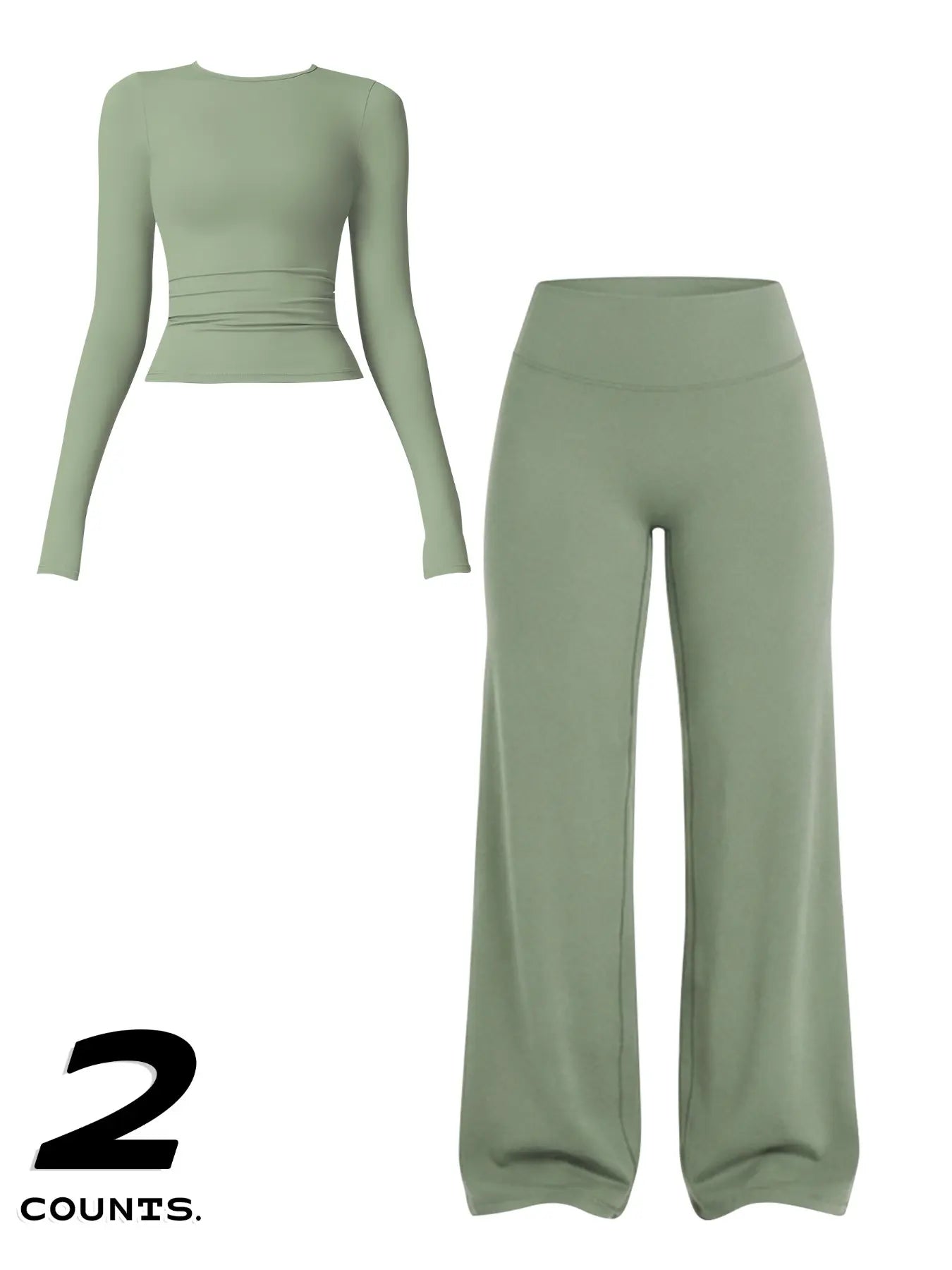 Women'S Two-Piece Set Long Sleeve Top + High Waist Wide Leg Pants, Breathable Sports, Yoga Gym Running, Spring Summer Fitness Wear