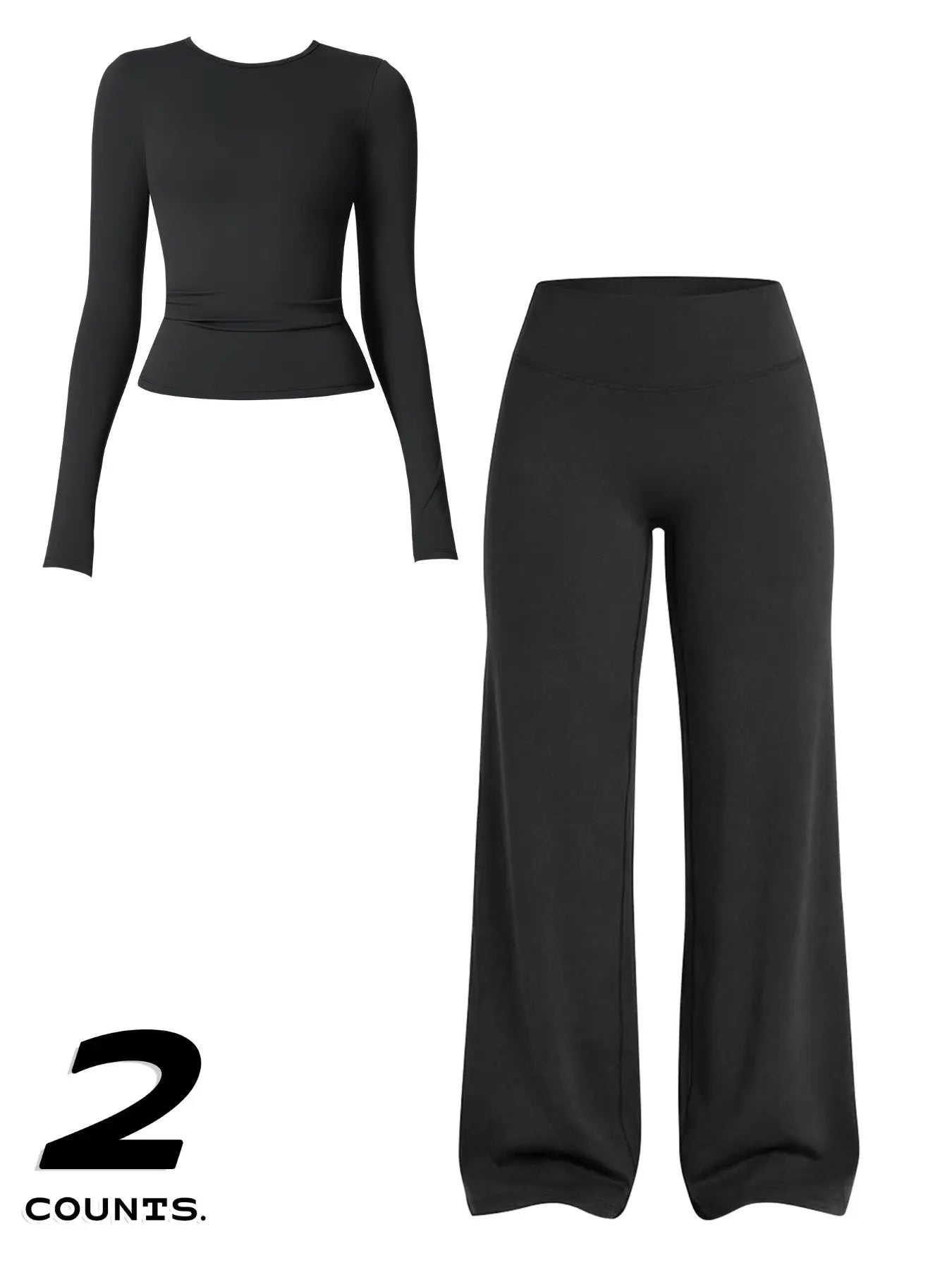 Women'S Two-Piece Set Long Sleeve Top + High Waist Wide Leg Pants, Breathable Sports, Yoga Gym Running, Spring Summer Fitness Wear