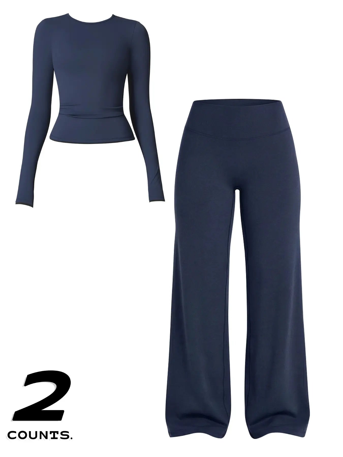 Women'S Two-Piece Set Long Sleeve Top + High Waist Wide Leg Pants, Breathable Sports, Yoga Gym Running, Spring Summer Fitness Wear