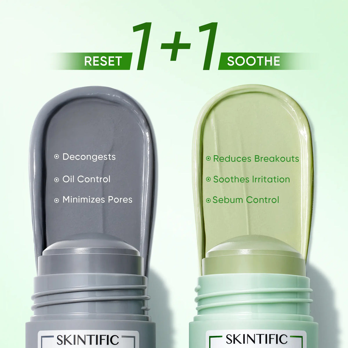 SKINTIFIC Mugwort & Volcano Clay Stick Twin Combo - Glycolic Acid & Salicylic Acid Exfoliating Duo - Gentle Non-Drying Clay Mask Sticks