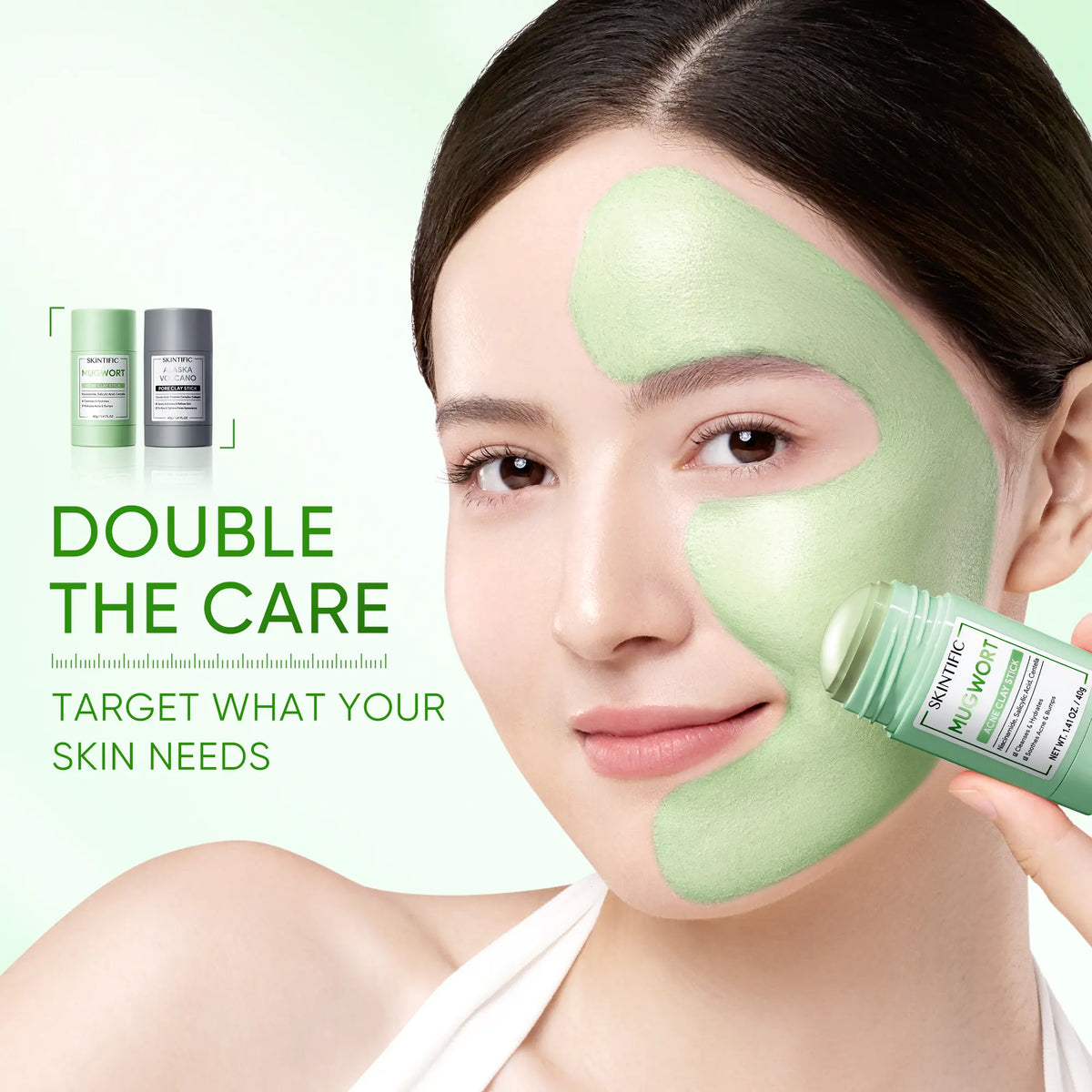 SKINTIFIC Mugwort & Volcano Clay Stick Twin Combo - Glycolic Acid & Salicylic Acid Exfoliating Duo - Gentle Non-Drying Clay Mask Sticks