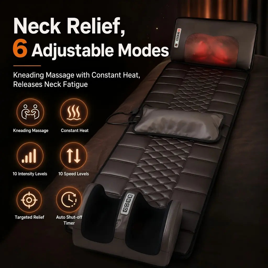 Full Body Heating Massage Pad, Neck & Foot Kneading Massager with Vibration Back Massage, Perfect Birthday Gift for Parents, Suitable for Home and Office