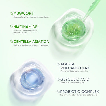 SKINTIFIC Mugwort & Volcano Clay Stick Twin Combo - Glycolic Acid & Salicylic Acid Exfoliating Duo - Gentle Non-Drying Clay Mask Sticks