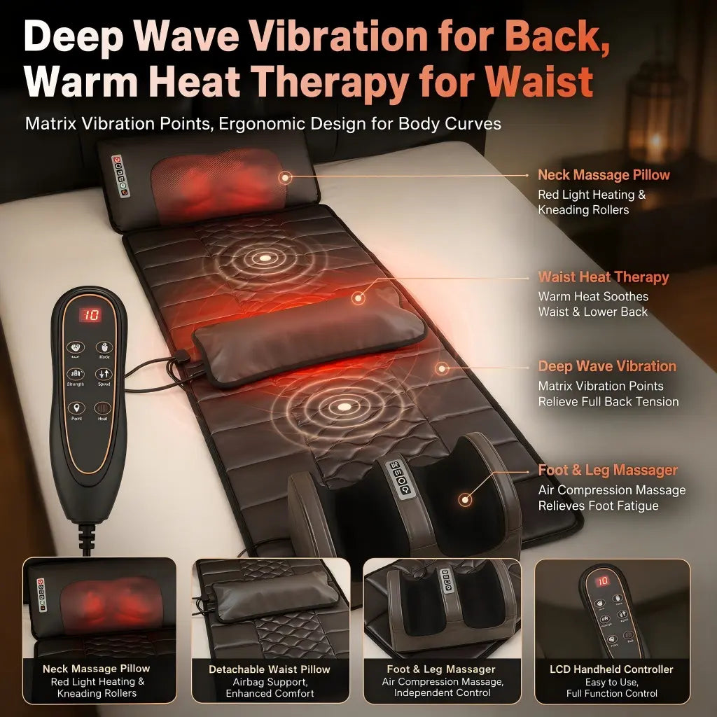 Full Body Heating Massage Pad, Neck & Foot Kneading Massager with Vibration Back Massage, Perfect Birthday Gift for Parents, Suitable for Home and Office
