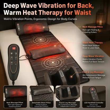 Full Body Heating Massage Pad, Neck & Foot Kneading Massager with Vibration Back Massage, Perfect Birthday Gift for Parents, Suitable for Home and Office