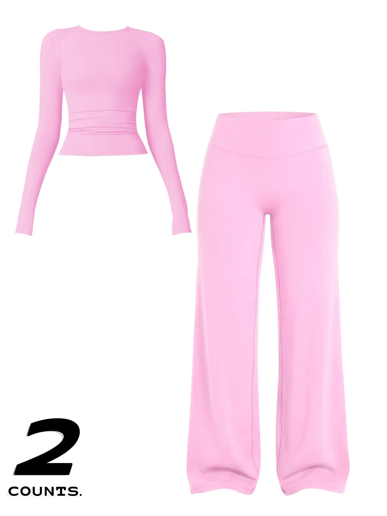 Women'S Two-Piece Set Long Sleeve Top + High Waist Wide Leg Pants, Breathable Sports, Yoga Gym Running, Spring Summer Fitness Wear